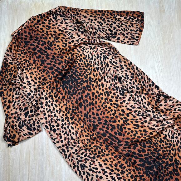 Natori Cheetah Animal Print Mandarin Sleepshirt Loungewear Caftan Dress XL - Picture 14 of 16